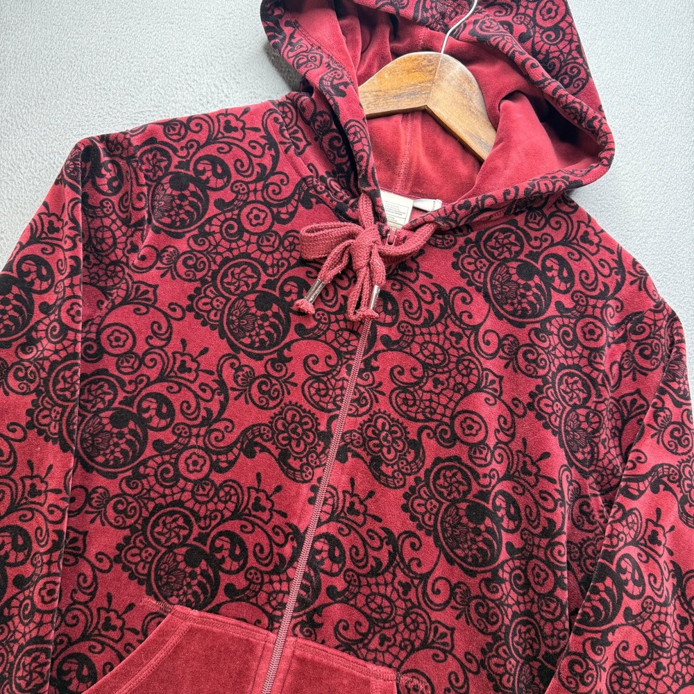 Disney Parks Authentic Original Zip Hoodie Womens XL Red/Black Cotton Velour